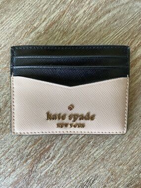 Kate Spade card holder black pink raised gold letters
